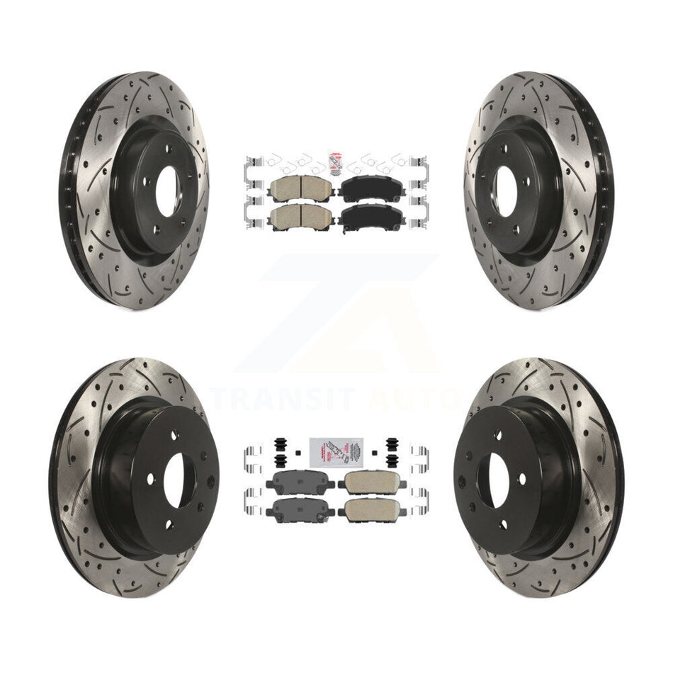 Front Rear Ceramic Pad Coated Drill Slot Disc Brake Rotor Kit For 2016-2017 INFINITI QX50 KDA-102608