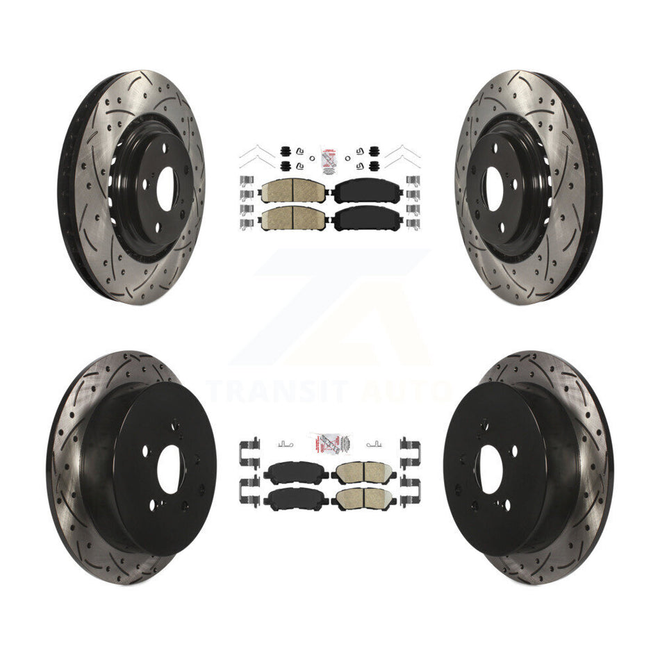 Front Rear Ceramic Pad Coated Drilled Slotted Disc Brake Rotors Kit For Toyota Highlander KDA-102609