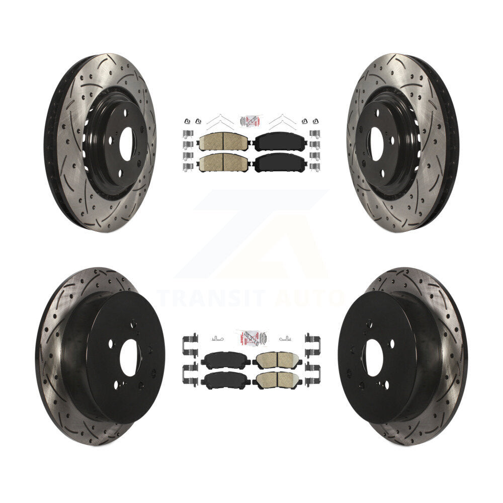 Front Rear Ceramic Pad Coated Drilled Slotted Disc Brake Rotors Kit For Toyota Highlander KDA-102610