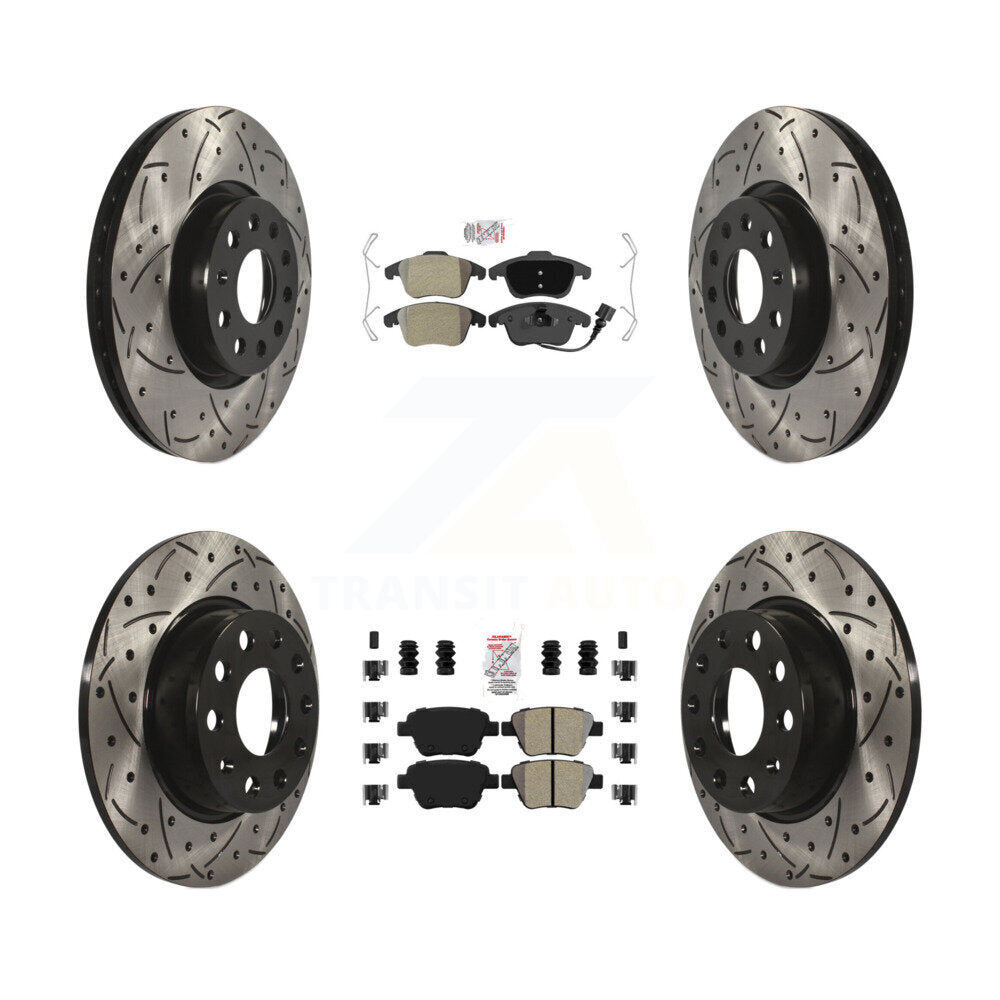 Front Rear Semi-Metallic Pad Drilled Slot Brake Rotor Kit For 2012-2014 Volkswagen Passat KDA-102616