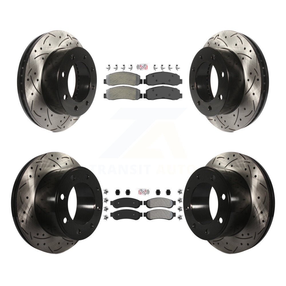 Front Rear Semi-Metallic Pad & Drilled Slot Brake Rotor Kit For Ford F-250 Super Duty 4WD KDA-102620