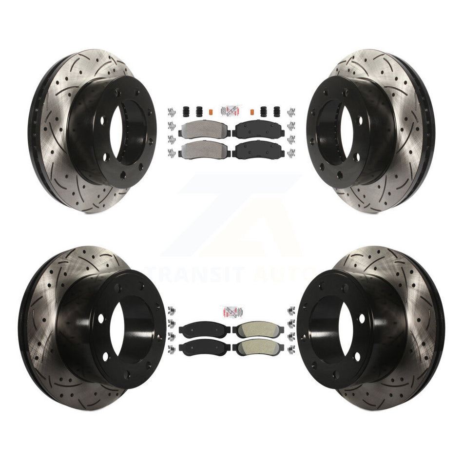 Front Rear Semi-Metallic Pad & Drilled Slot Brake Rotor Kit For Ford F-250 Super Duty 4WD KDA-102621