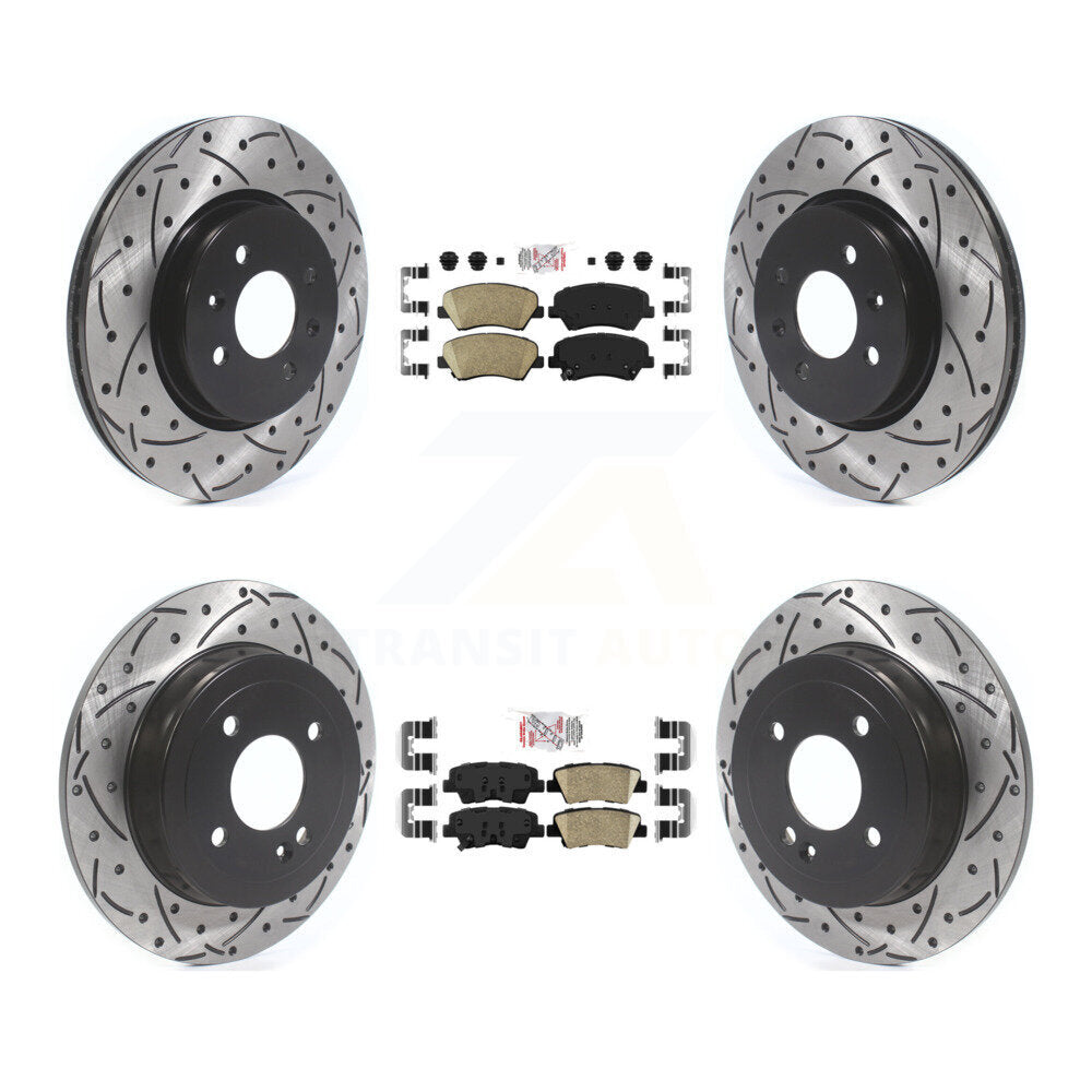 Front Rear Ceramic Pads And Coated Drilled Slotted Disc Brake Rotors Kit For Kia Rio KDA-102625