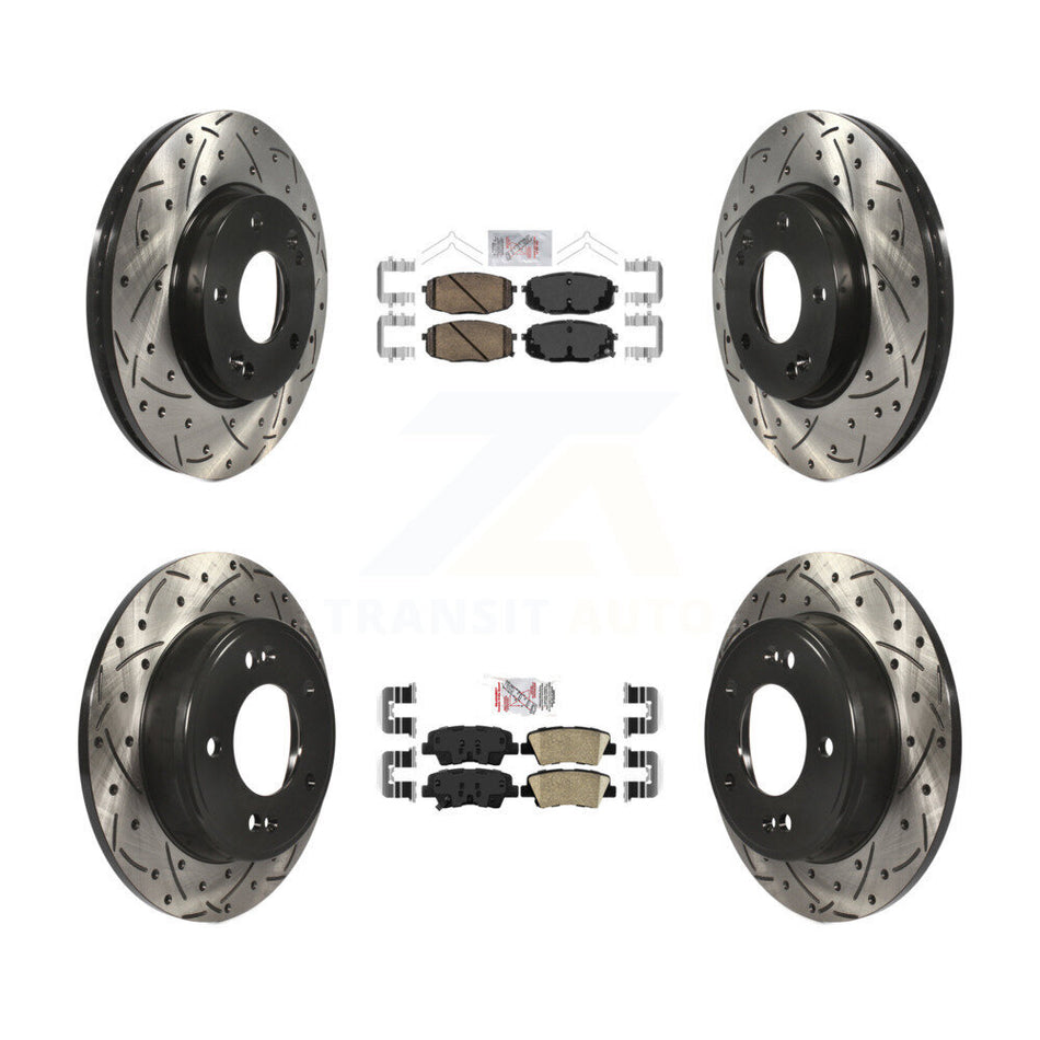 Front Rear Ceramic Pad Coated Drilled Slotted Disc Brake Rotor Kit For 2014-2016 Kia Soul KDA-102639