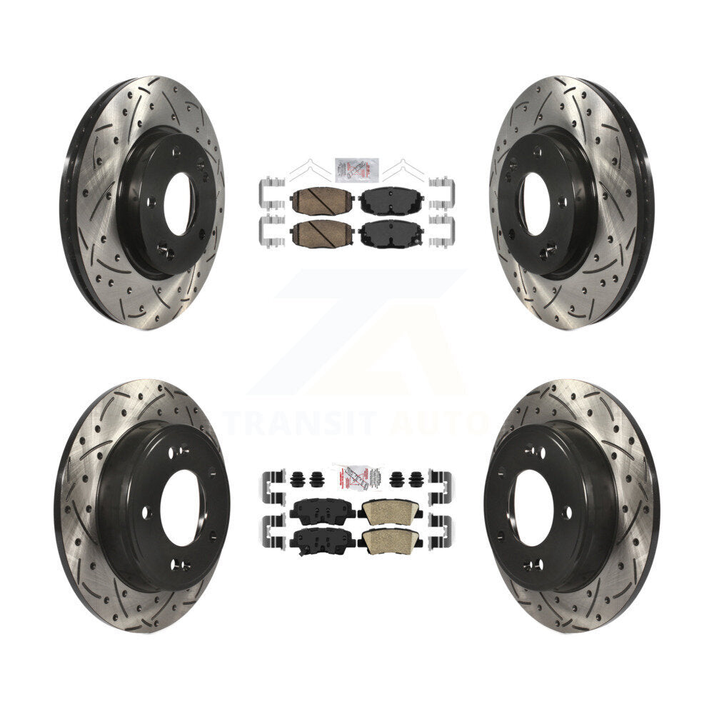 Front Rear Ceramic Pad Coated Drilled Slotted Disc Brake Rotor Kit For 2014-2016 Kia Soul KDA-102640