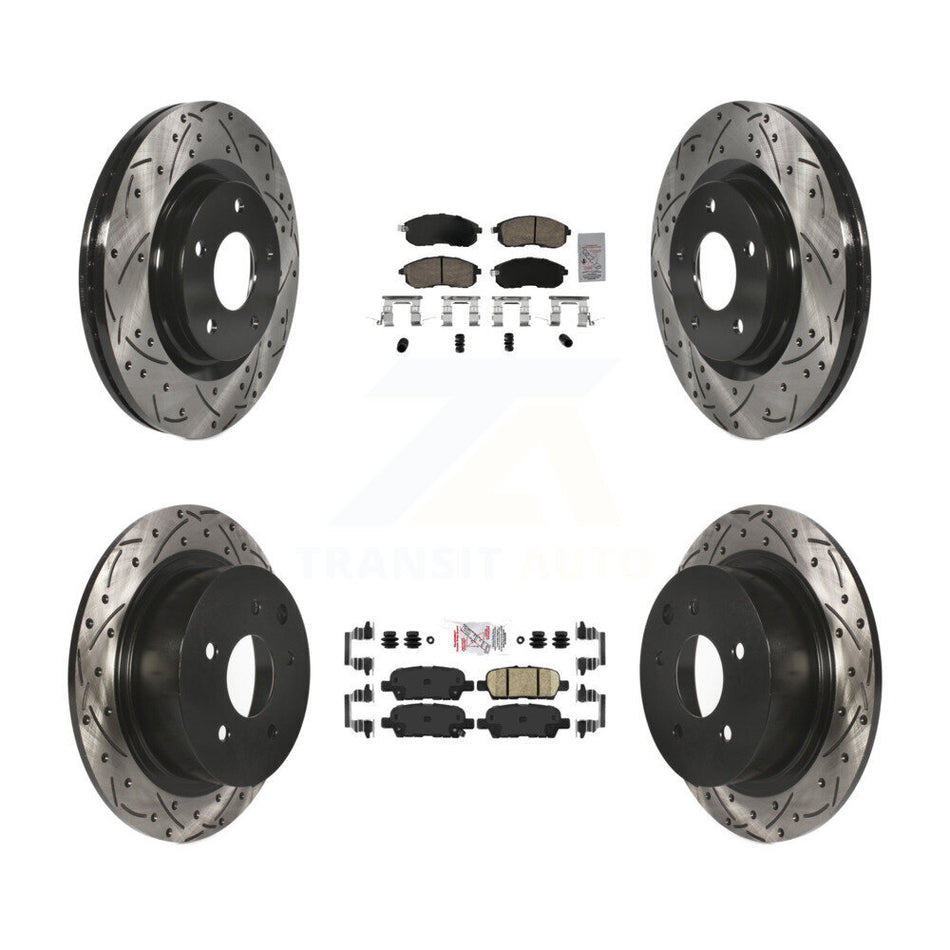 Front Rear Ceramic Pad Drilled Slot Brake Rotors Kit For 17-19 Nissan Sentra Turbocharged KDA-102646