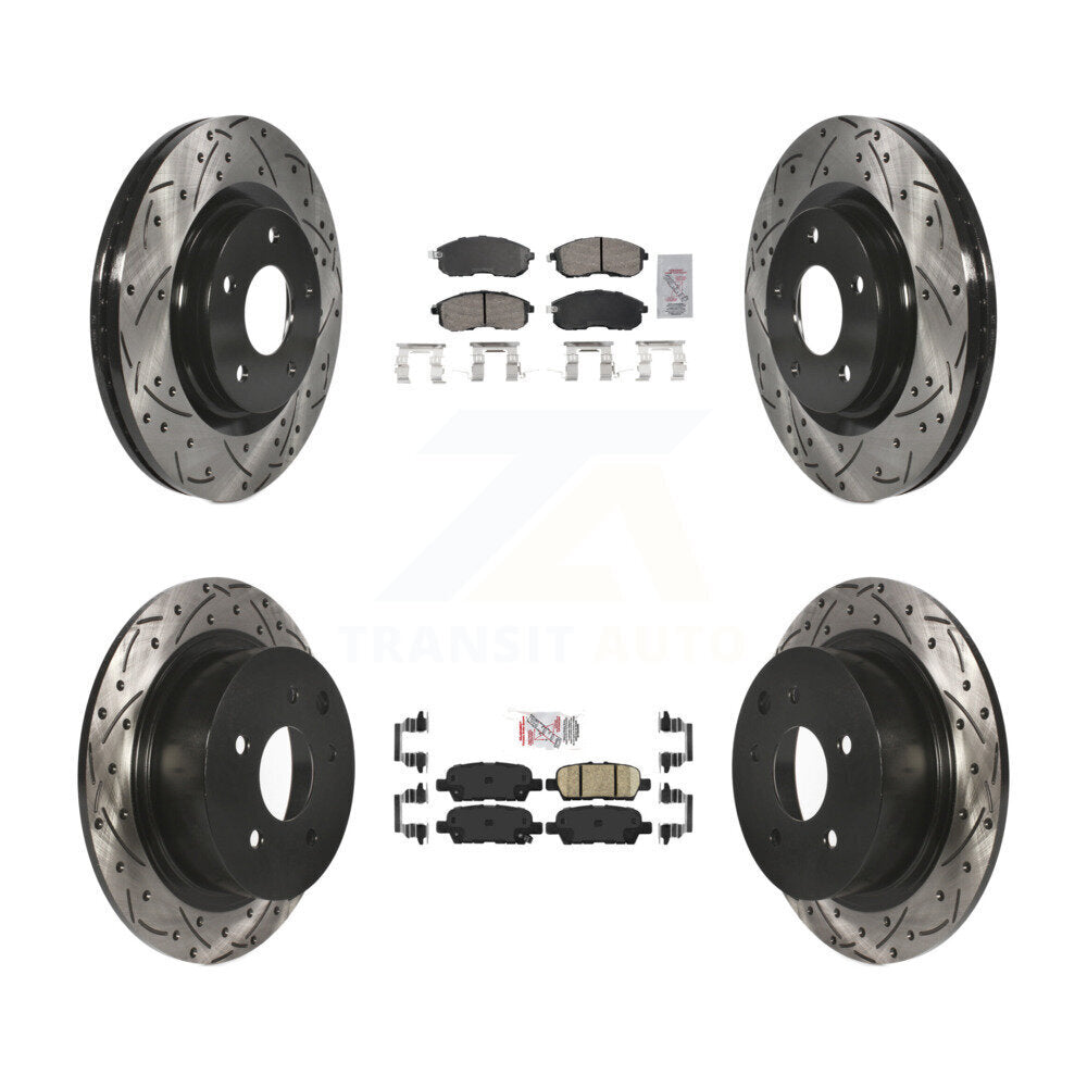 Front Rear Ceramic Pad Drilled Slot Brake Rotors Kit For 17-19 Nissan Sentra Turbocharged KDA-102647