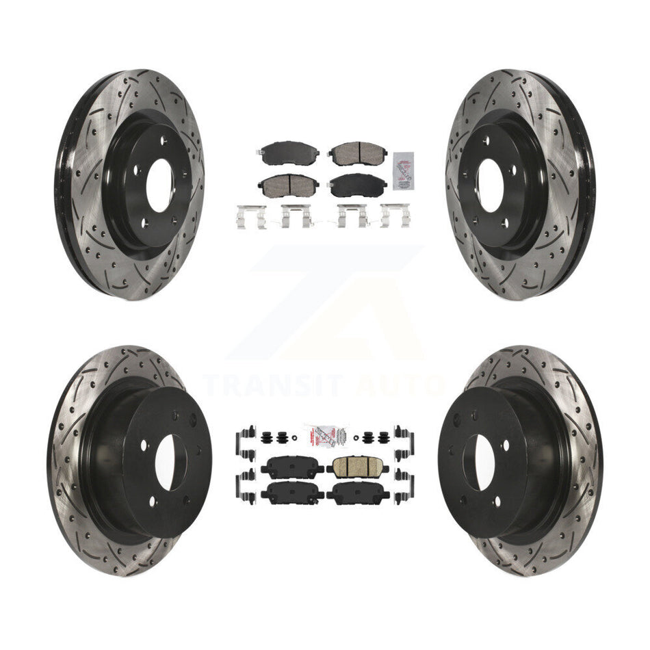 Front Rear Ceramic Pad Drilled Slot Brake Rotors Kit For 17-19 Nissan Sentra Turbocharged KDA-102648