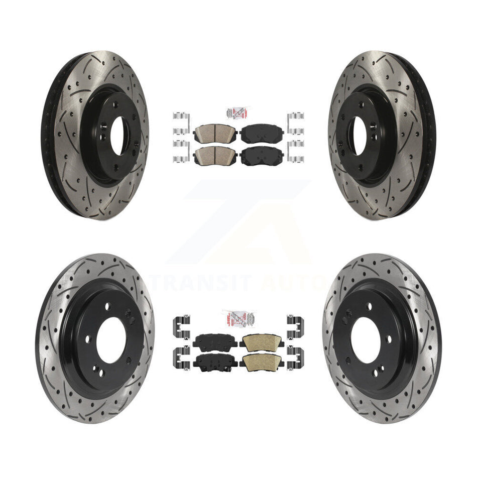 Front Rear Ceramic Pad And Coated Drilled Slotted Disc Brake Rotor Kit For Hyundai Sonata KDA-102654
