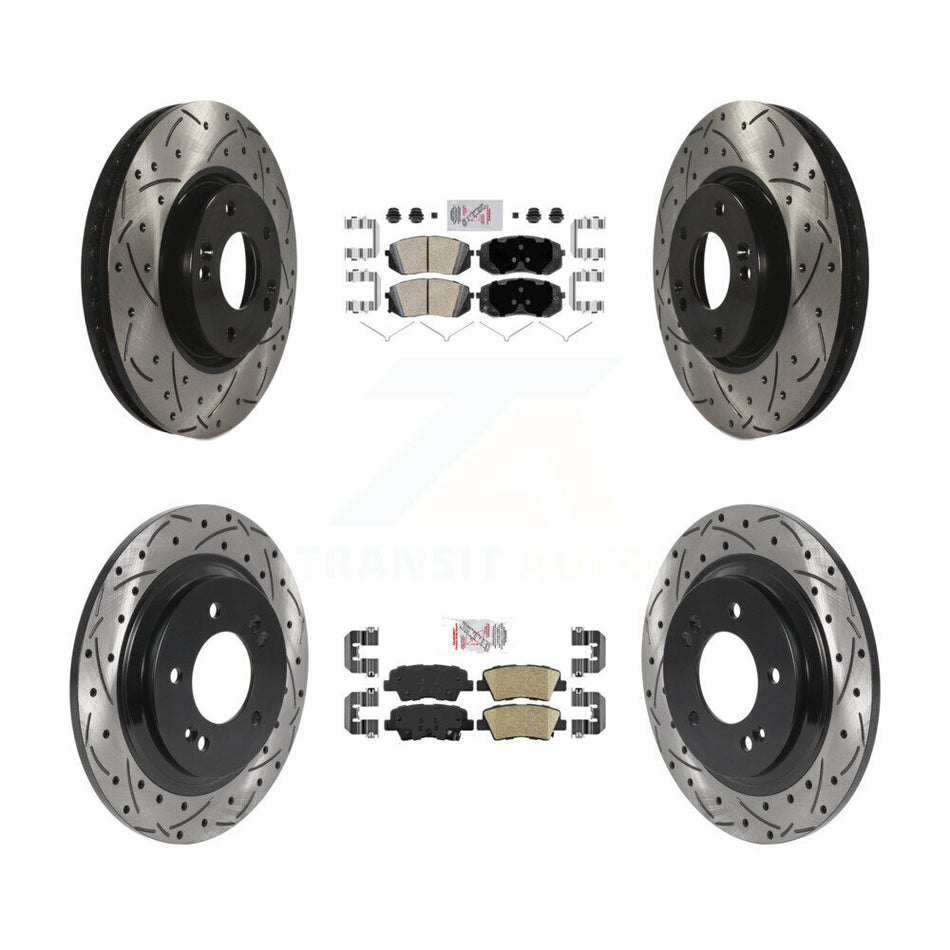 Front Rear Ceramic Pad And Coated Drilled Slotted Disc Brake Rotor Kit For Hyundai Sonata KDA-102656