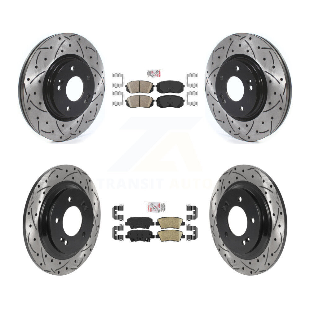 Front Rear Ceramic Pads And Coated Drilled Slotted Disc Brake Rotors Kit For Kia Optima KDA-102659