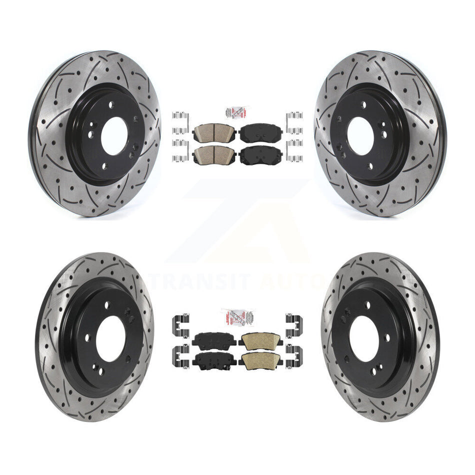 Front Rear Ceramic Pads And Coated Drilled Slotted Disc Brake Rotors Kit For Kia Optima KDA-102659