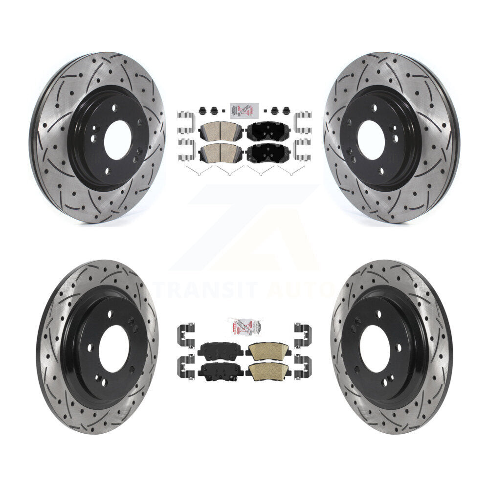 Front Rear Ceramic Pads And Coated Drilled Slotted Disc Brake Rotors Kit For Kia Optima KDA-102660