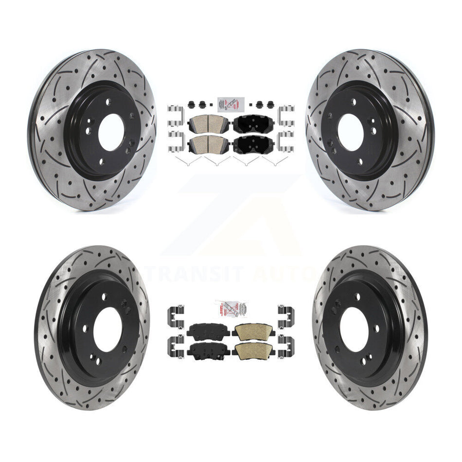 Front Rear Ceramic Pads And Coated Drilled Slotted Disc Brake Rotors Kit For Kia Optima KDA-102660