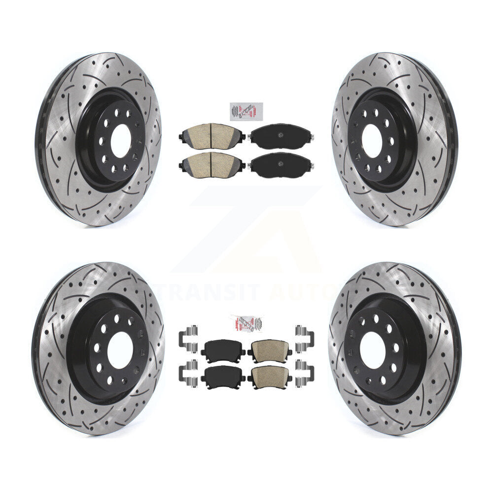 Front Rear Ceramic Pad And Coated Drilled Slotted Disc Brake Rotor Kit For Volkswagen GTI KDA-102664