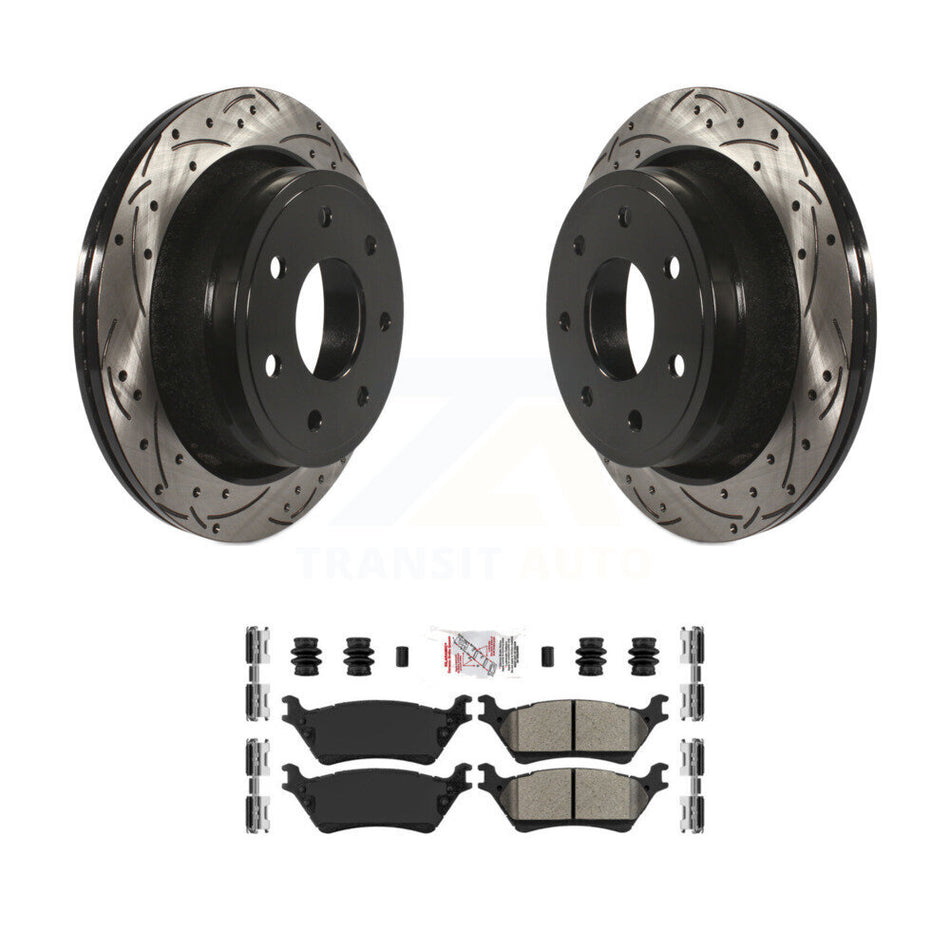 Rear Drill Slot Brake Rotors Semi-Metallic Pad Kit For 12-14 Ford F-150 With 7 Lug Wheels KDA-102677