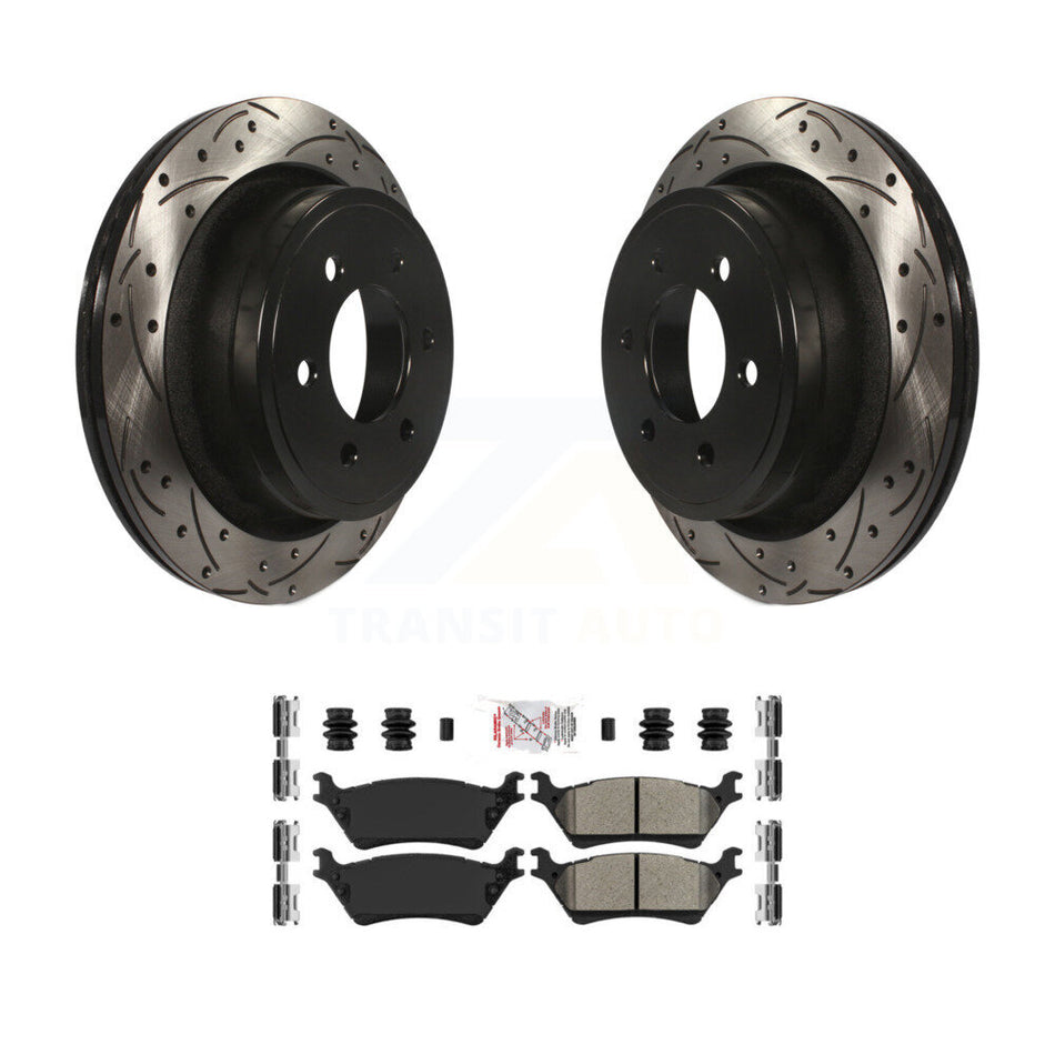Rear Coated Drilled Slotted Disc Brake Rotors And Semi-Metallic Pads Kit For Ford F-150 KDA-102680