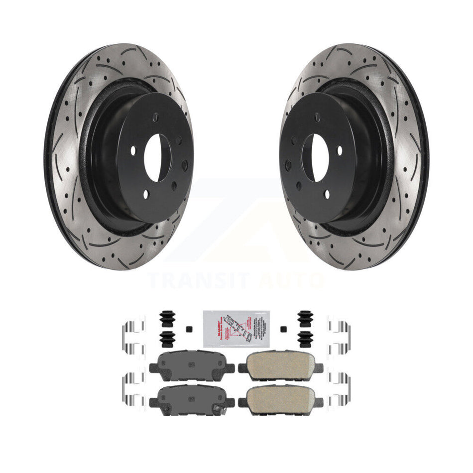 Rear Coated Drilled Slotted Disc Brake Rotors And Ceramic Pads Kit For INFINITI G35 Q60 KDA-102684