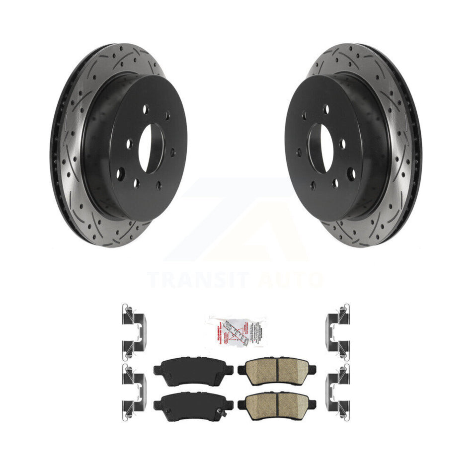 Rear Coated Drilled Slotted Disc Brake Rotors Ceramic Pad Kit For 2006-2007 Nissan Xterra KDA-102702