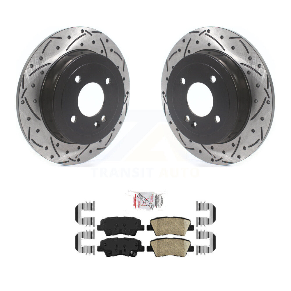 Rear Coated Drilled Slotted Disc Brake Rotors And Ceramic Pad Kit For 2011 Hyundai Accent KDA-102703
