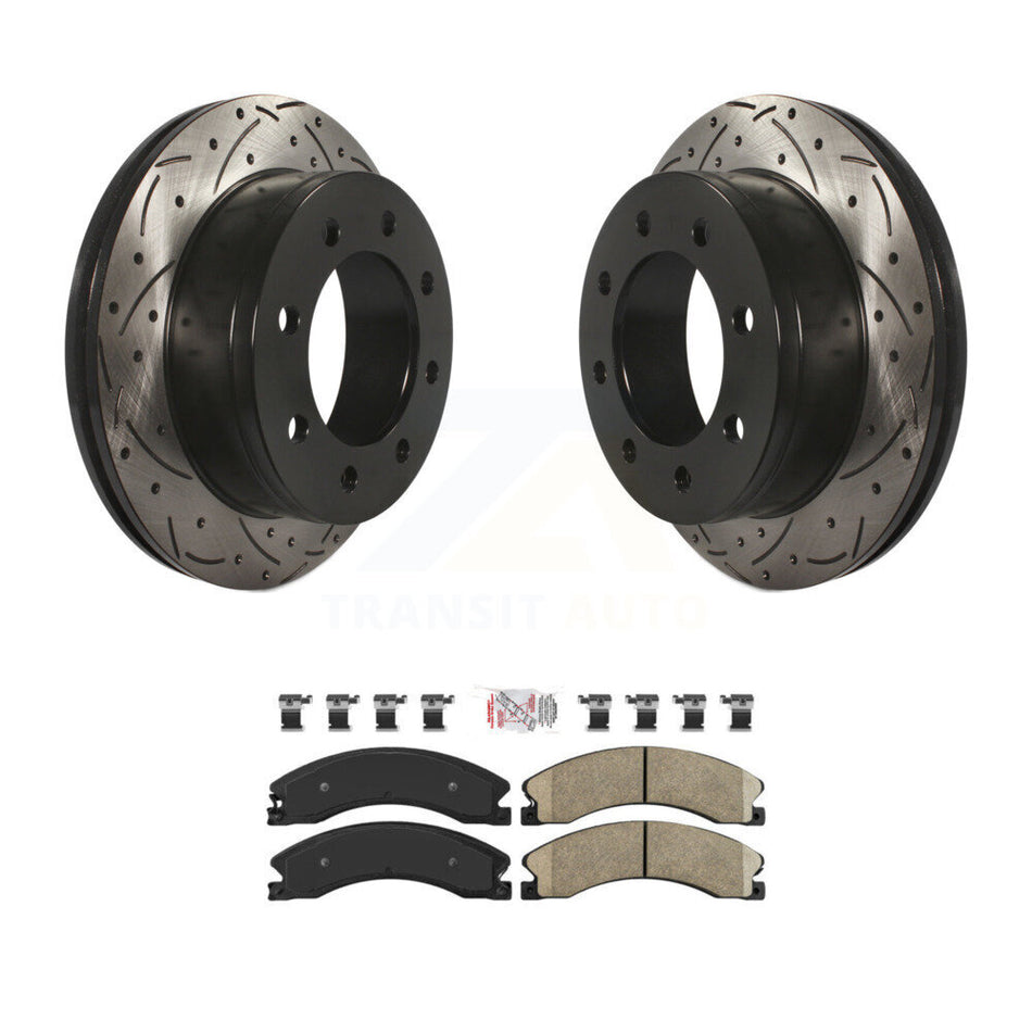 Rear Coated Drilled Slotted Disc Brake Rotor & Ceramic Pad Kit For Chevrolet Express 4500 KDA-102716