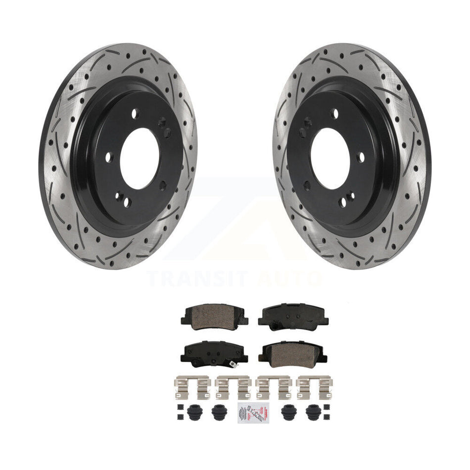 Rear Coated Drill Slot Disc Brake Rotor Ceramic Pad Kit For Hyundai Sonata Kia Niro EV K5 KDA-102746