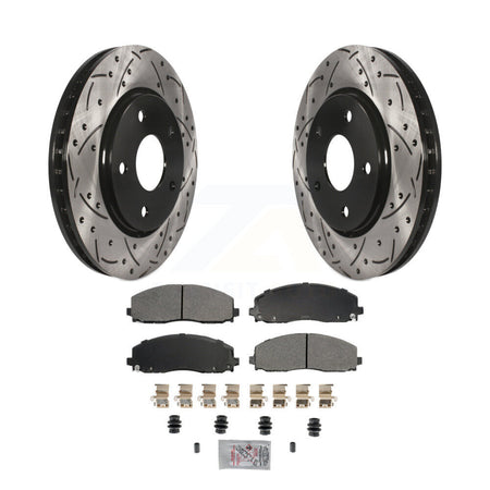 Front Coated Drilled Slot Disc Brake Rotors Semi-Metallic Pad Kit For Dodge Grand Caravan KDA-102749