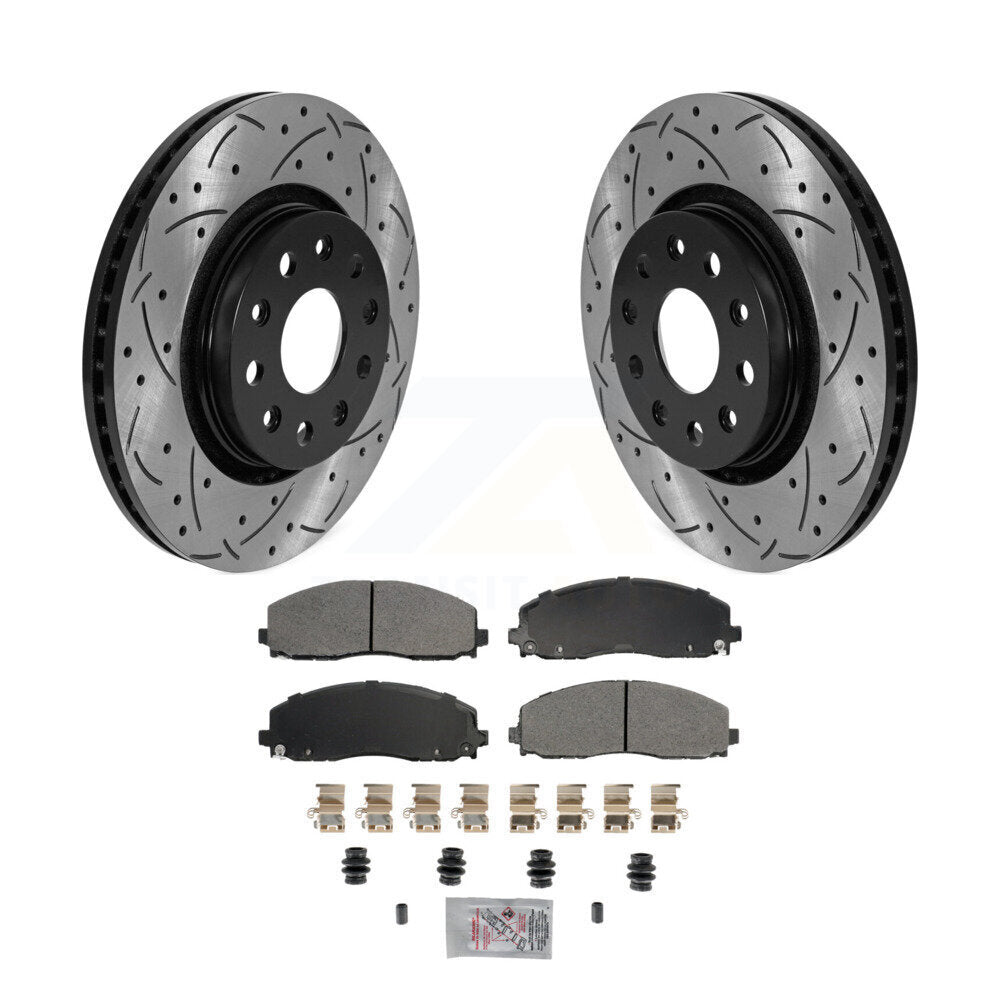 Front Coat Drill Slot Disc Brake Rotors Semi-Metallic Pad Kit For Jeep Wrangler Gladiator KDA-102750