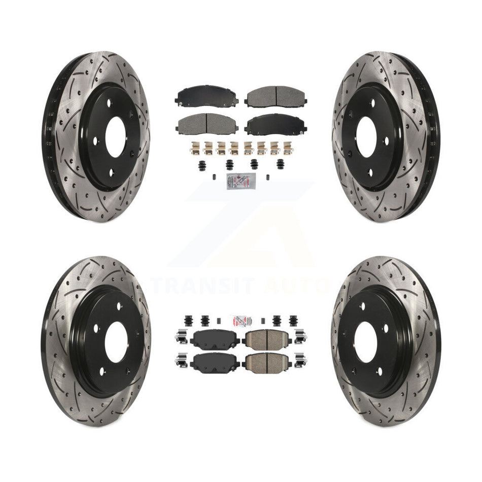 Front Semi-Metallic Rear Ceramic Pad Drilled Slot Brake Rotor Kit For Dodge Grand Caravan KDA-102763