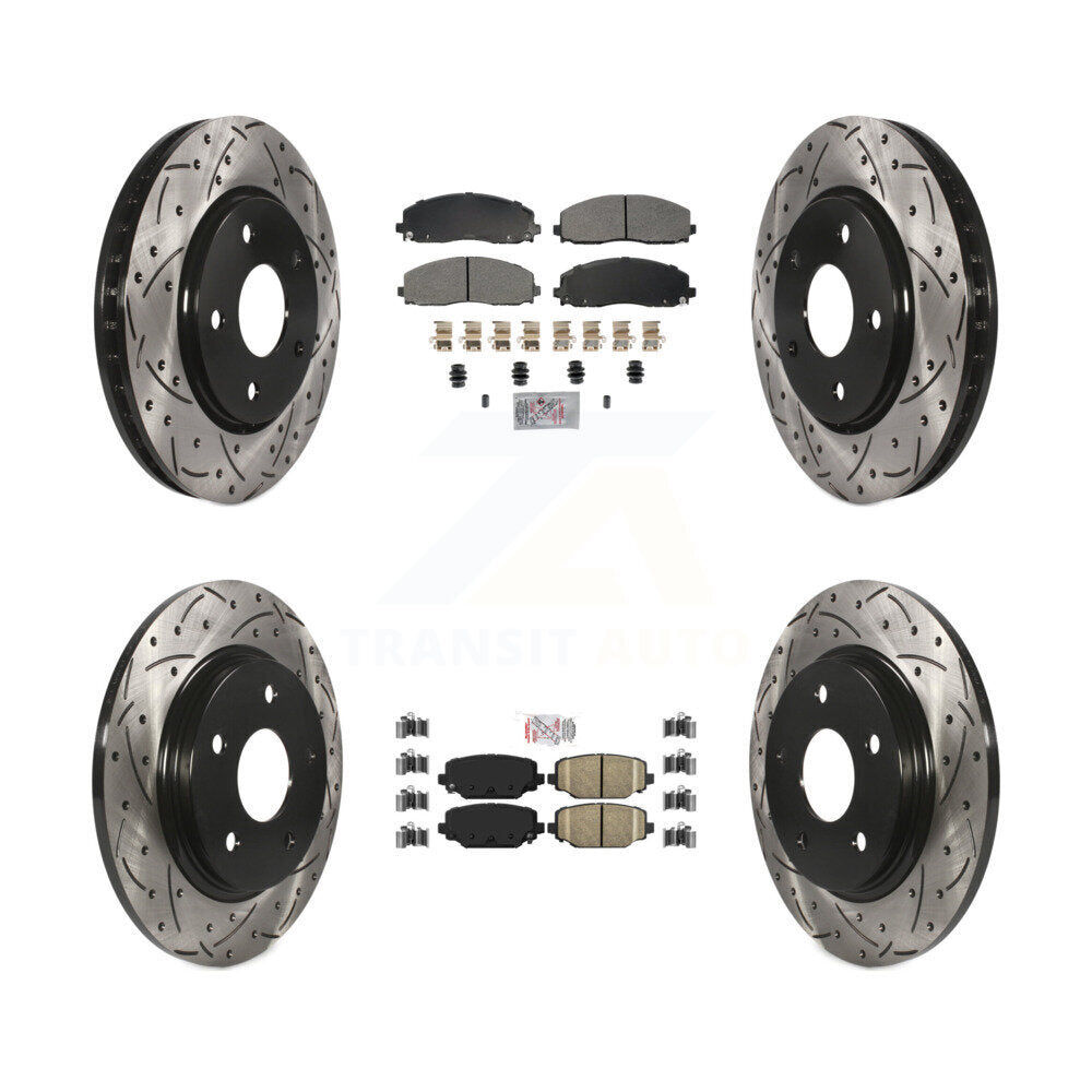 Front Semi-Metallic Rear Ceramic Pad Drilled Slot Brake Rotor Kit For Dodge Grand Caravan KDA-102764
