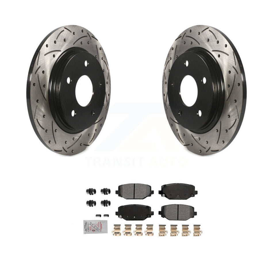Rear Coated Drilled Slot Disc Brake Rotor & Semi-Metallic Pad Kit For Dodge Grand Caravan KDA-102773