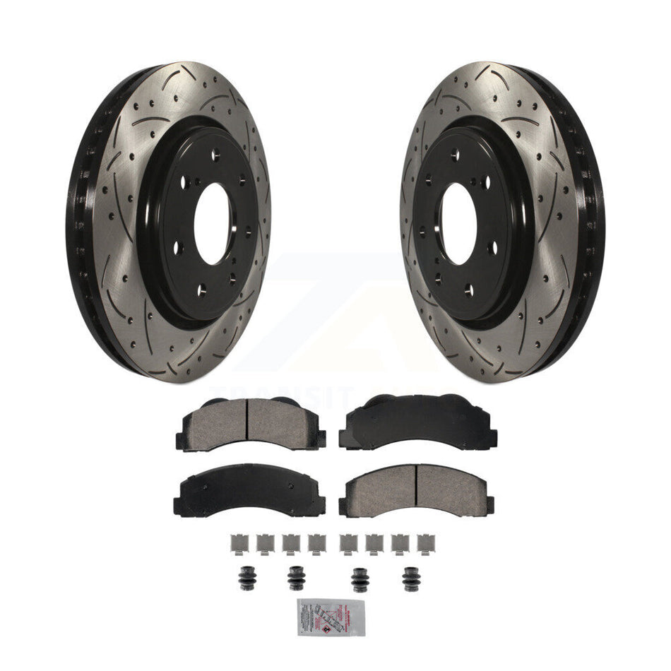 Front Drilled Slot Brake Rotor Ceramic Pad Kit For 2010-2014 Ford F-150 With 7 Lug Wheels KDA-102782