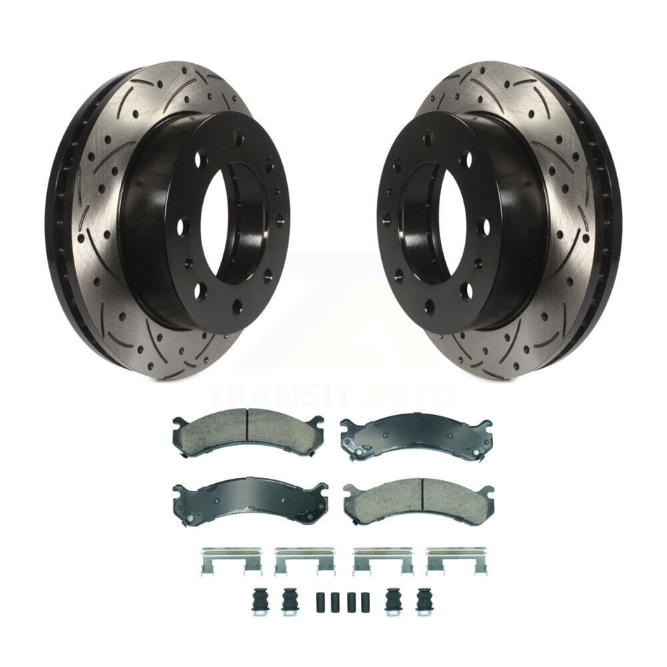 Front Drilled Slot Brake Rotor Ceramic Pad Kit For GMC Chevrolet Sierra 2500 HD Silverado KDA-102786