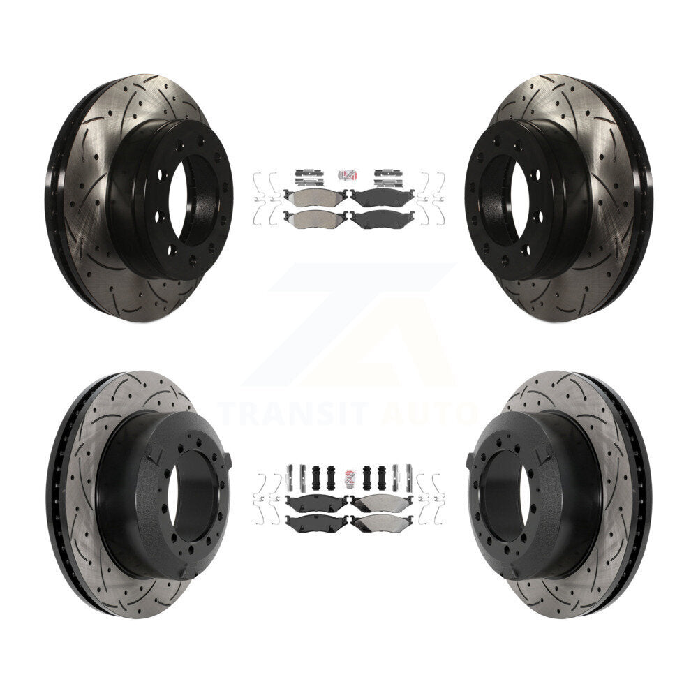 Front Rear Semi-Metallic Pad Drilled Slot Brake Rotor Kit For Ford F-450 Super Duty F-550 KDA-102802