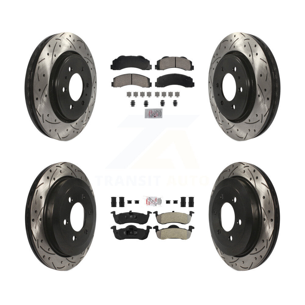 Front Ceramic Rear Semi-Metallic Pad Drill Slot Disc Brake Rotors Kit For Ford Expedition KDA-102818