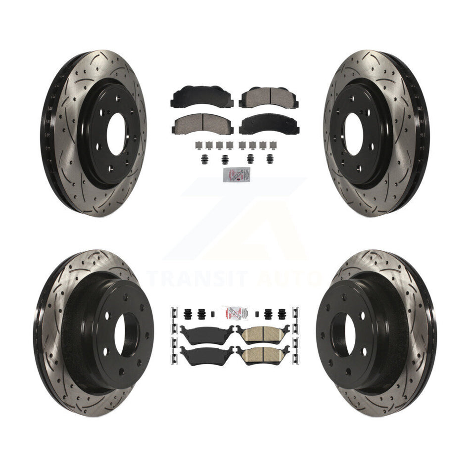 Front Rear Ceramic Pad Drill Slot Brake Rotors Kit For 12-14 Ford F-150 With 7 Lug Wheels KDA-102820