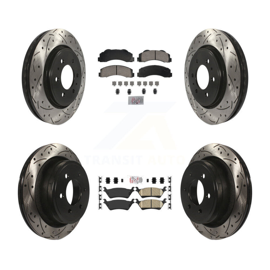 Front Rear Ceramic Pads And Coated Drilled Slotted Disc Brake Rotors Kit For Ford F-150 KDA-102823