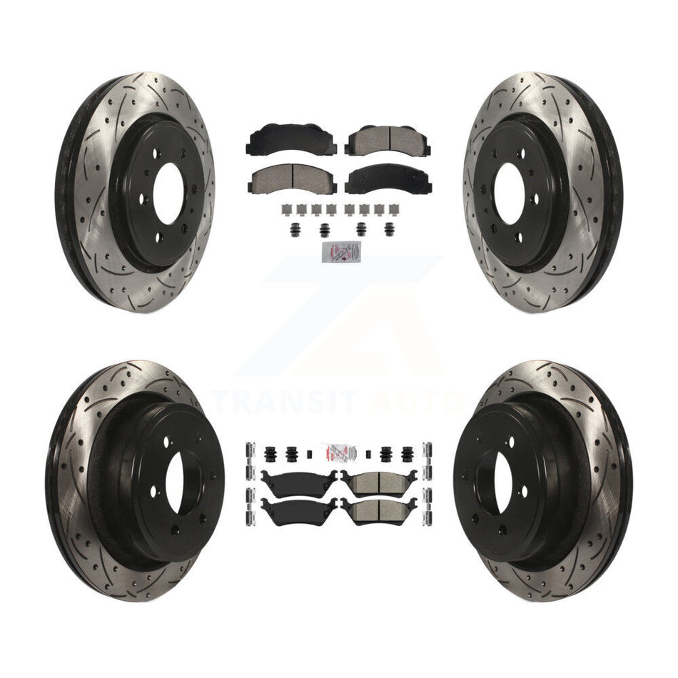 Front Ceramic Rear Semi-Metallic Pad Coat Drill Slot Disc Brake Rotors Kit For Ford F-150 KDA-102824