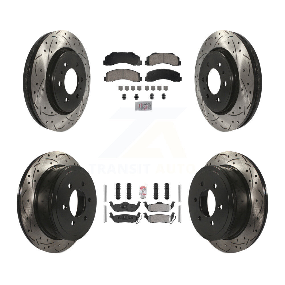 Front Ceramic Rear Semi-Metallic Pad Coat Drill Slot Disc Brake Rotors Kit For Ford F-150 KDA-102828