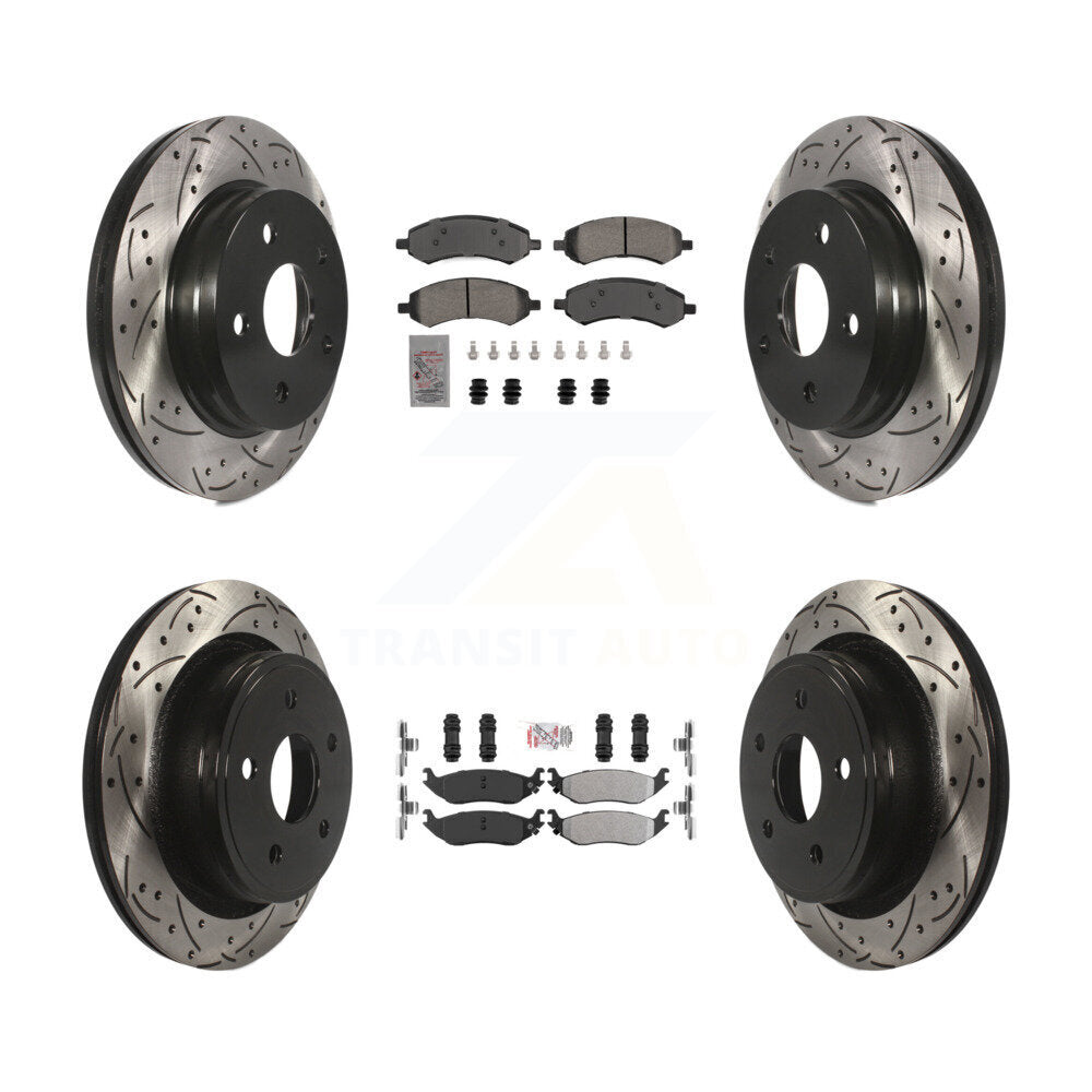 Front Rear Semi-Metallic Pad Drill Slot Brake Rotors Kit For Ram 1500 Classic Dodge Aspen KDA-102855