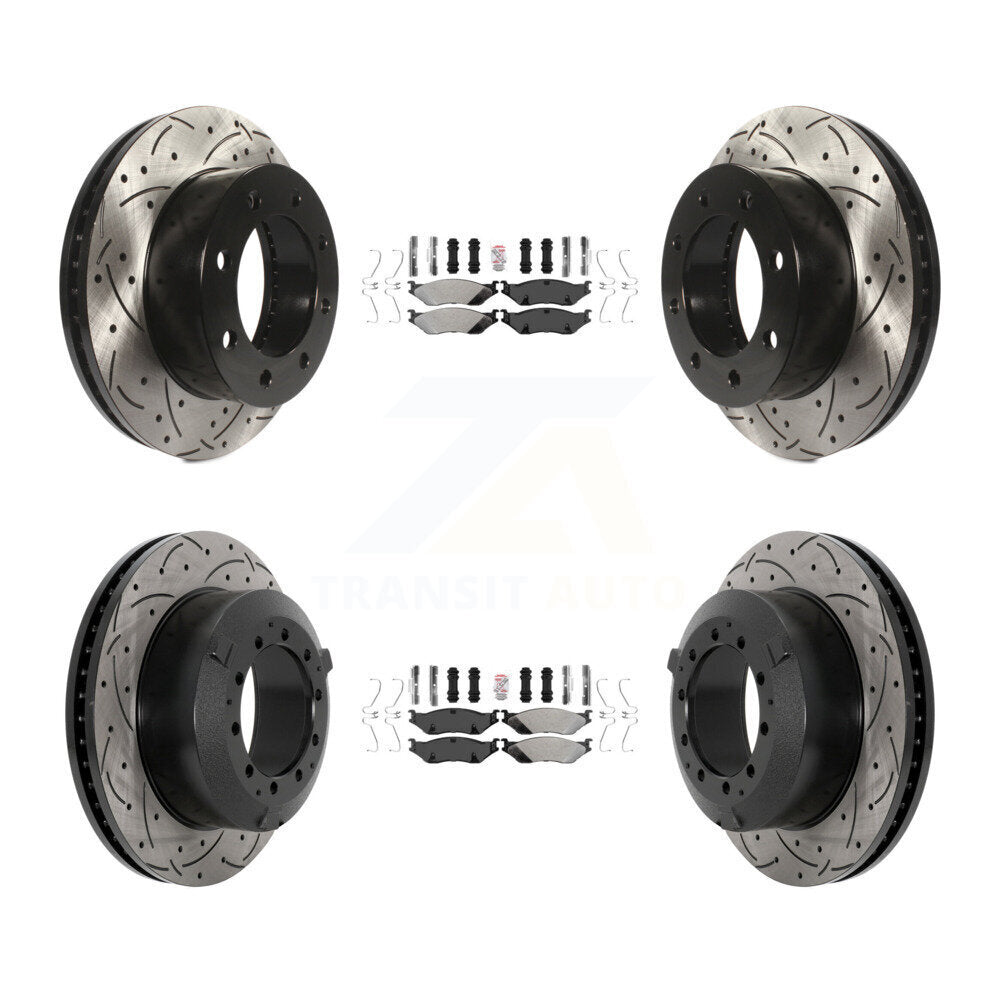 Front Rear Semi-Metallic Pad Drilled Slot Disc Brake Rotors Kit For Ford F-450 Super Duty KDA-102861