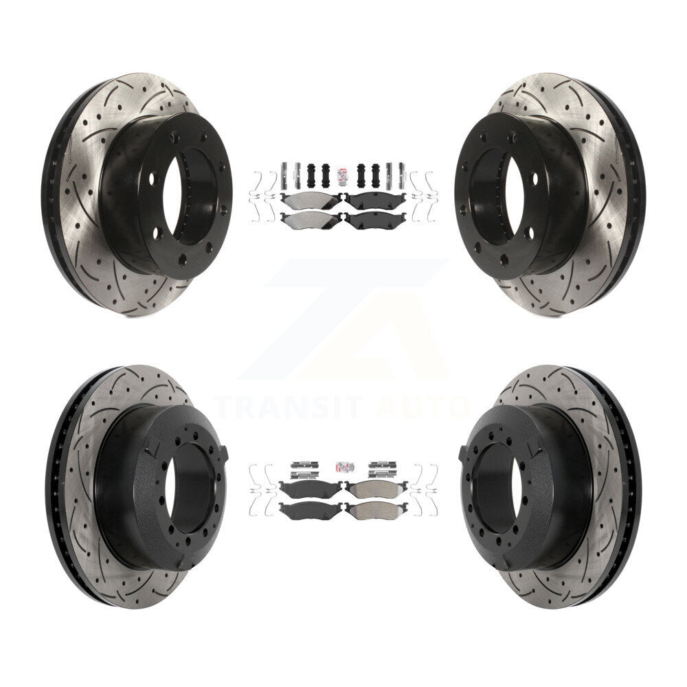Front Rear Semi-Metallic Pad Drilled Slot Disc Brake Rotors Kit For Ford F-450 Super Duty KDA-102862