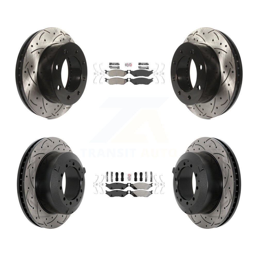 Front Rear Semi-Metallic Pad Drilled Slot Disc Brake Rotors Kit For Ford F-450 Super Duty KDA-102863