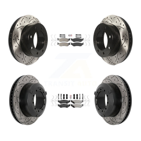 Front Rear Semi-Metallic Pad Drilled Slot Disc Brake Rotors Kit For Ford F-450 Super Duty KDA-102863