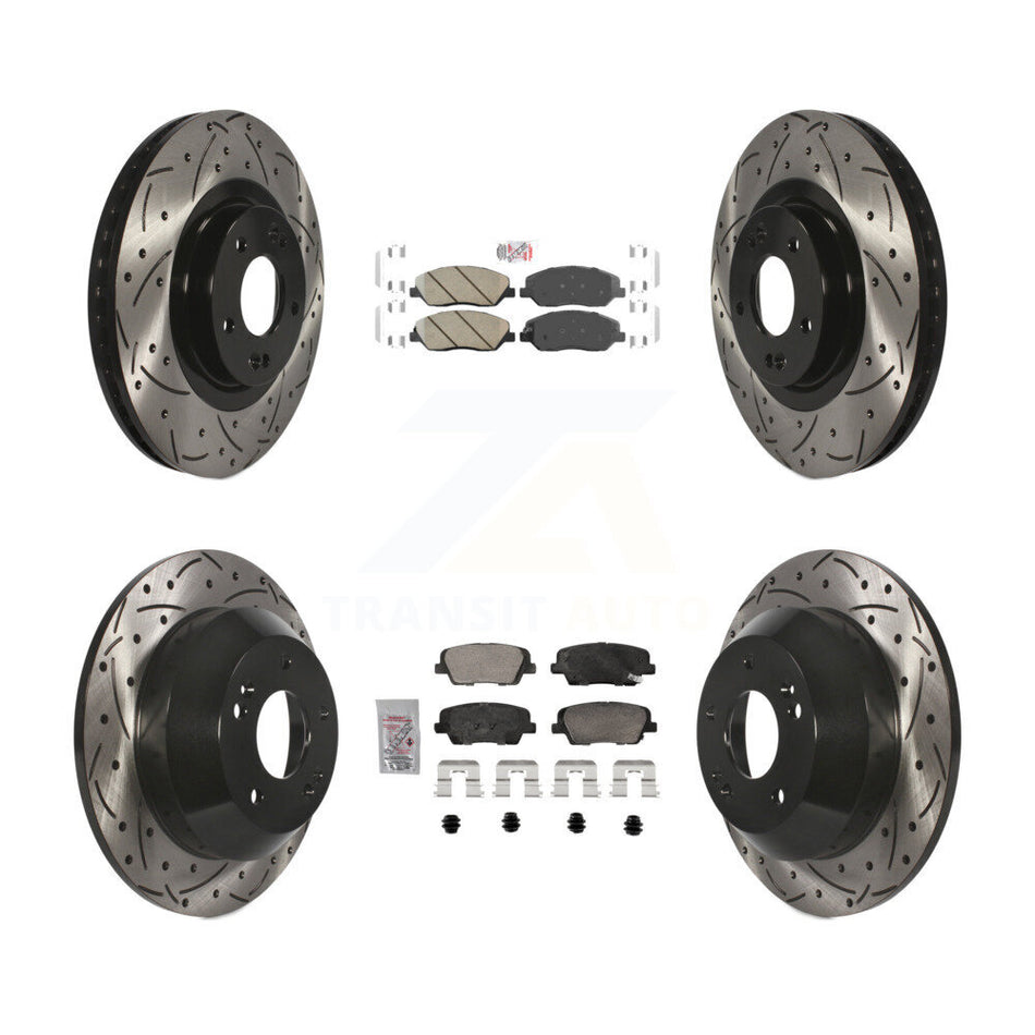 Front Rear Ceramic Pad Drill Slot Brake Rotors Kit For 2013-2016 Hyundai Santa Fe XL 3.3L KDA-102886