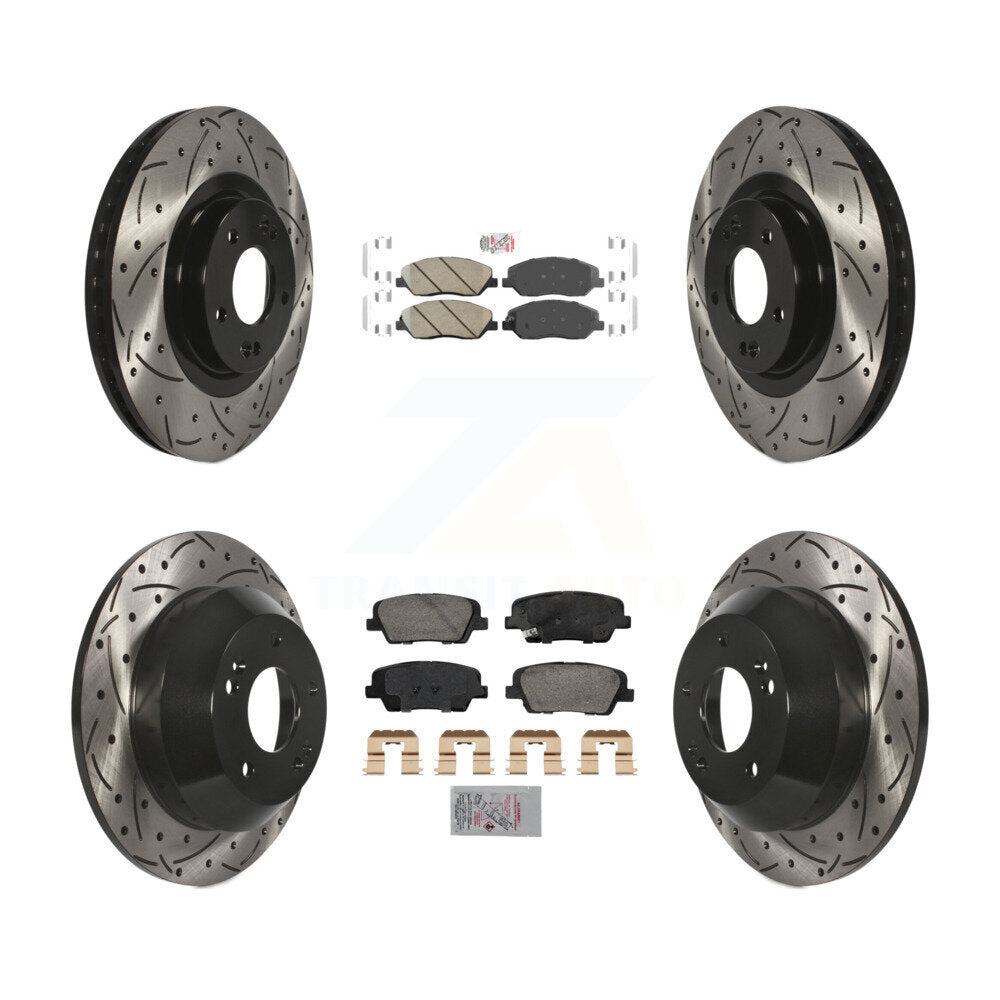 Front Rear Ceramic Pad Drill Slot Brake Rotors Kit For 2013-2016 Hyundai Santa Fe XL 3.3L KDA-102887