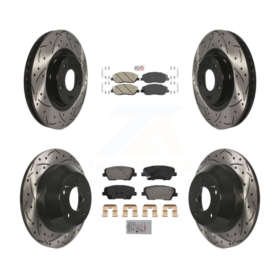 Front Rear Ceramic Pad Drill Slot Brake Rotors Kit For 2013-2016 Hyundai Santa Fe XL 3.3L KDA-102887