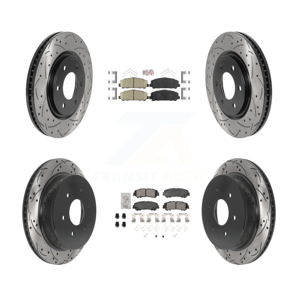 Front Rear Ceramic Pad Coated Drill Slot Disc Brake Rotors Kit For 2017-2023 Nissan TITAN KDA-102894