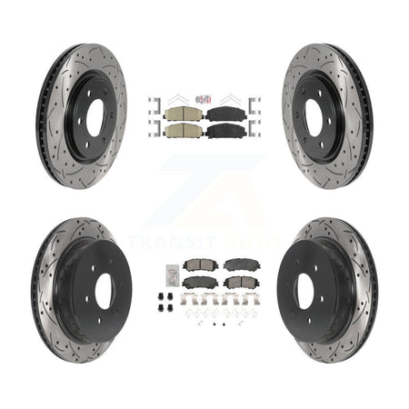 Front Rear Ceramic Pad Coated Drill Slot Disc Brake Rotors Kit For 2017-2023 Nissan TITAN KDA-102894