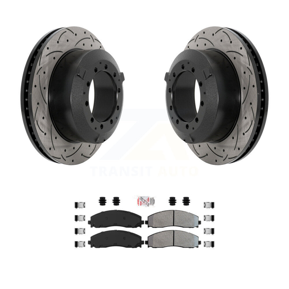 Rear Drill Slot Brake Rotor Semi-Metallic Pad Kit For Ford F-350 Super Duty Cab & Chassis KDA-102898